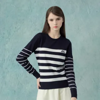 【ELLE ACTIVE】女款 清新條紋舒適圓領針織長袖上衣-黑色(EA25A1W5406#99)