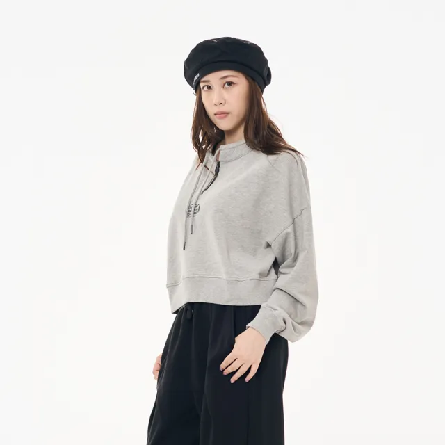 【5th STREET】雙11 女裝 長袖 小立領 寬版上衣 大學t 灰色(561002)