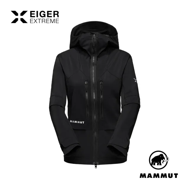 【Mammut 長毛象】Eiger Nordwand Pro極限艾格防水防風連帽軟殼外套 黑色 女款 #1011-02710
