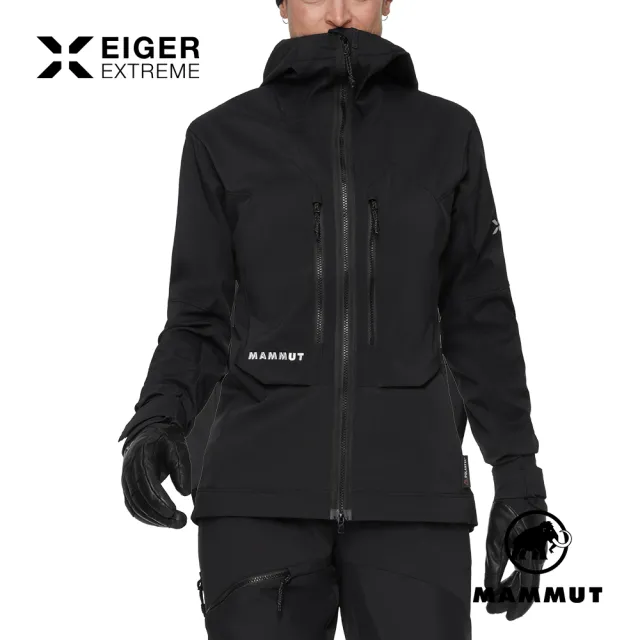 【Mammut 長毛象】Eiger Nordwand Pro極限艾格防水防風連帽軟殼外套 黑色 女款 #1011-02710