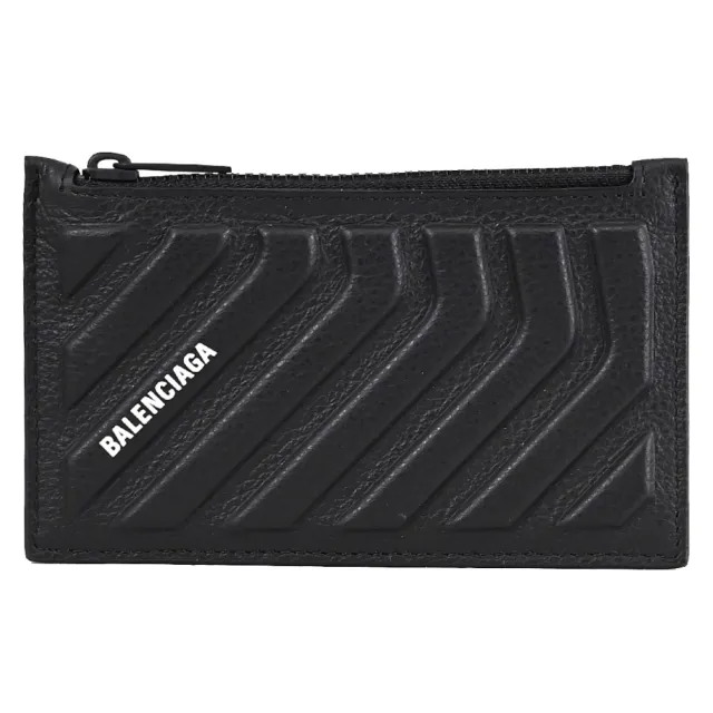 【Balenciaga 巴黎世家】品牌LOGO浮雕造型信用卡證件名片零錢卡包(黑)
