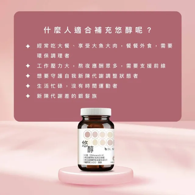 【Dr.Nutri 芯漾生醫】悠醇｜30粒｜瓶裝(循環保養｜舒活有感｜紅麴｜Monacolin K ｜納豆激酶｜Q10)