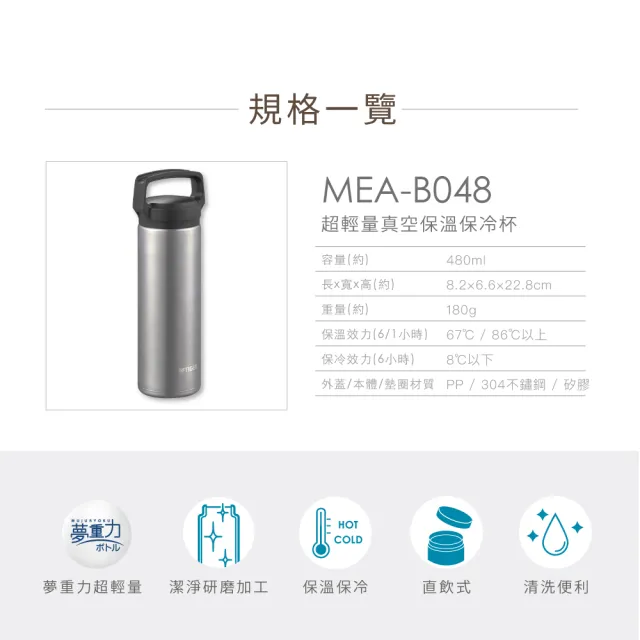【TIGER 虎牌】買1送1 雙層不鏽鋼保溫瓶(輕量彈蓋MMJ-S036/MEA-B048手提保溫杯)