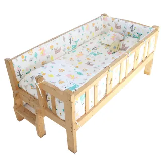 【HABABY環安家居】新生兒床圍套組-三面護欄有梯168x88床型適用(多款花色 內含床單、枕套、三面床圍)