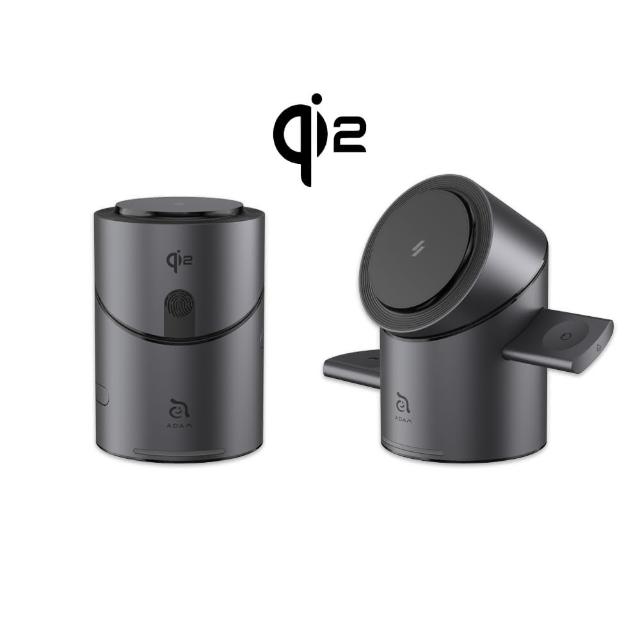 ADAM亞果元素 Mag Tube Qi2 無線充電器，採用最新Qi2標準，提供15W高速無線充電，完美相容iPhone 15系列MagSafe。單埠設計，輸入電壓支援5V/3A、9V/3A，輸出電壓15W，尺寸輕巧（直徑約50mm，厚度約20mm），重量僅45g，中國製造。透過BSMI R39108及NCC CCAB24LP1430T9認證，灰色外觀時尚耐用，享3年保固，提升您的充電體驗。
