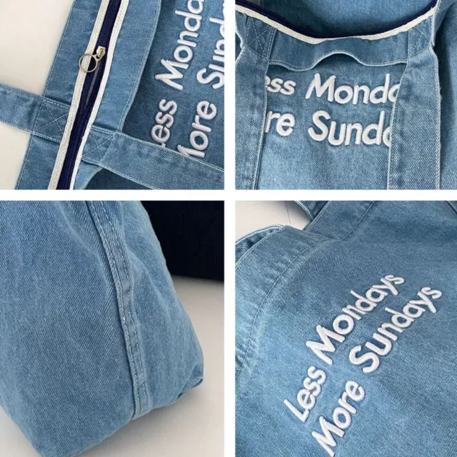 復古美式牛仔刺繡帆布包(手提包 單肩包 提袋 環保袋  上學 通勤 收納包 托特包 休閒