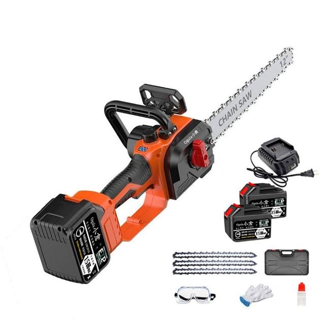 【Ogula 小倉】鏈鋸機 超大功率 快速鋸斷60CM 免安裝12寸無刷數顯（15節兩電）鏈條*3(電鏈鋸/伐木鋸/電鋸)