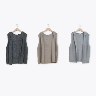 【CUMAR】圈圈紗混織圓弧口袋連帽針織背心(藍 駝 灰/魅力商品)
