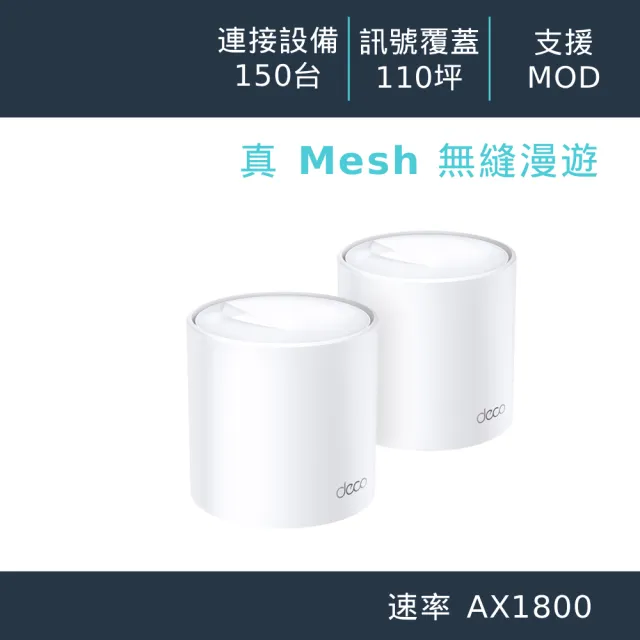 【TP-Link】Wi-Fi 6 AX1800 雙頻 真Mesh 無線路由器 分享器(AI智慧漫遊/透天厝/Deco X20 二入組)
