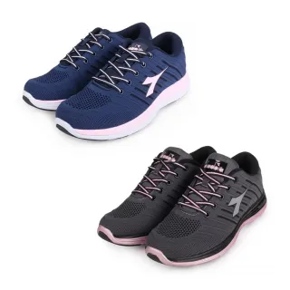 【DIADORA】輕量飛織慢跑鞋 女鞋 運動鞋 丈青粉/灰粉(反光 輕盈 透氣 保護後跟 吸震 高彈 足弓支撐 止滑)