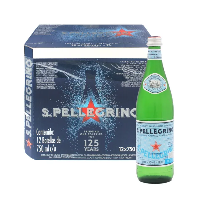 【S.Pellegrino 聖沛黎洛】天然氣泡礦泉水玻璃瓶裝750mlx12入/箱