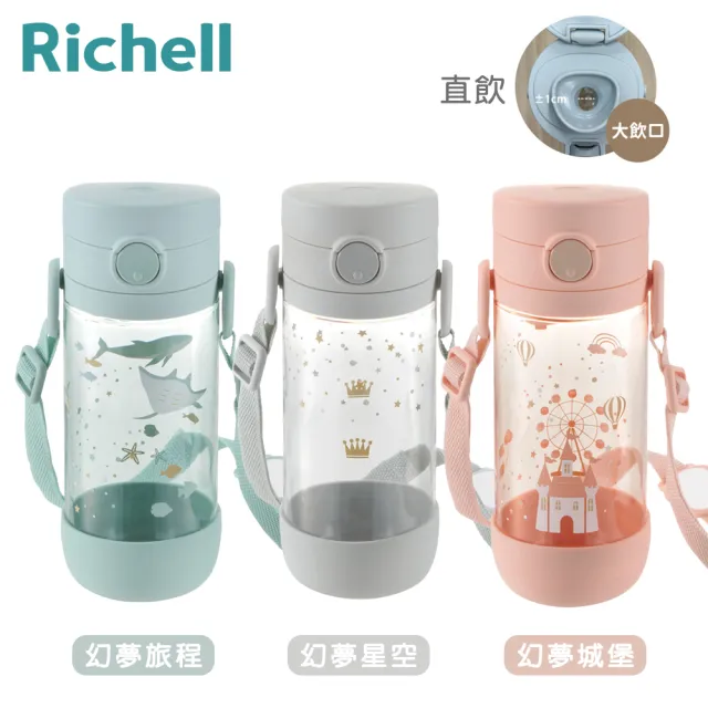 【Richell 利其爾】大飲口直飲水杯450ml(背帶 直飲水杯 學習水杯)