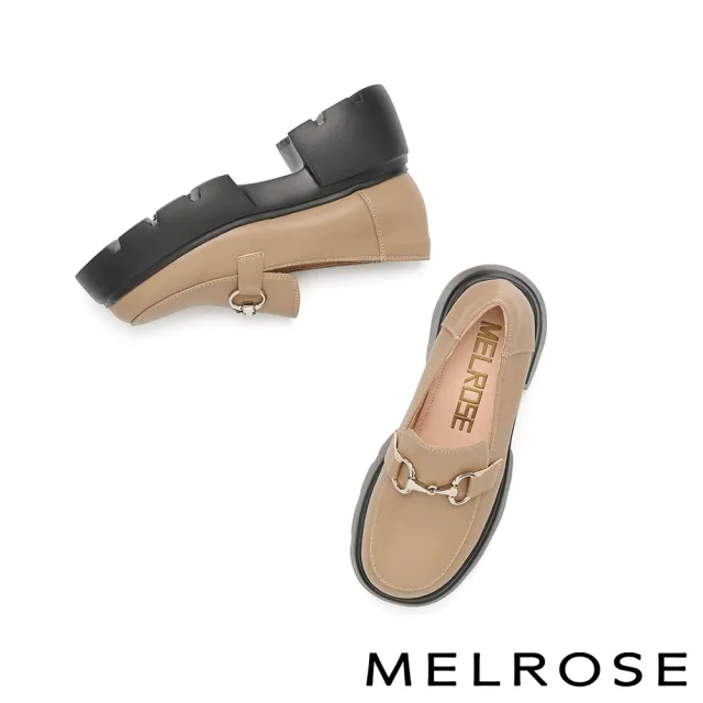 【MELROSE】美樂斯 復古學院風馬銜釦樂福厚底鞋(杏)