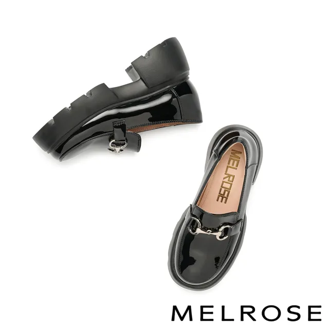 【MELROSE】美樂斯 復古學院風馬銜釦樂福厚底鞋(黑)