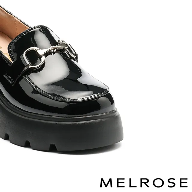 【MELROSE】美樂斯 復古學院風馬銜釦樂福厚底鞋(黑)