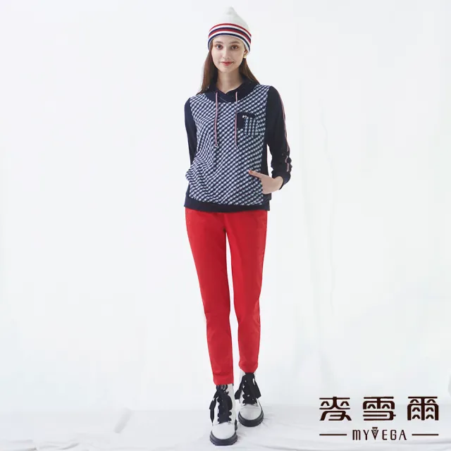 【MYVEGA 麥雪爾】純棉幸運草刺繡愛心水鑽九分褲-紅