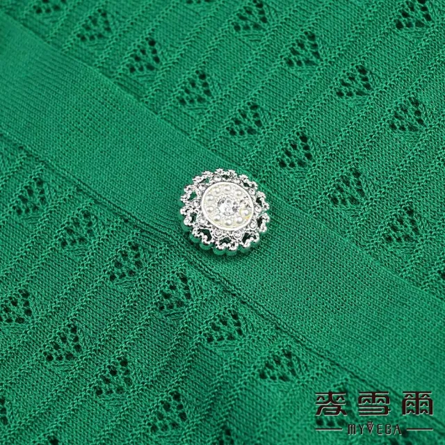 【MYVEGA 麥雪爾】天絲配色領片簍空保暖針織上衣-綠