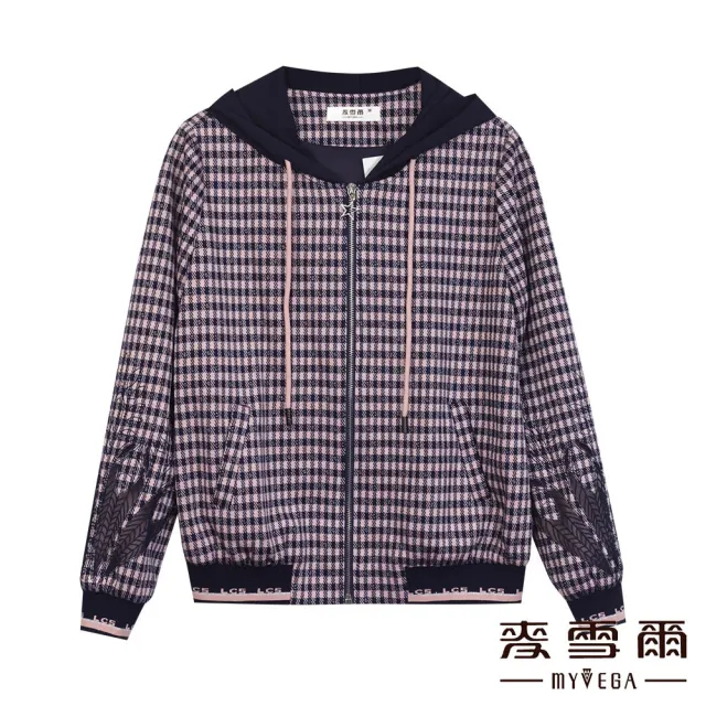【MYVEGA 麥雪爾】格紋連帽休閒褲套裝上身-藍(上下身分開販售)