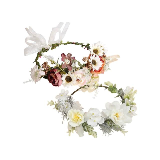 【MWD】森林系花環髮飾 新娘頭飾 WD0345(婚紗頭飾 仿真花環 韓系頭飾 婚紗攝影 婚紗寫真)