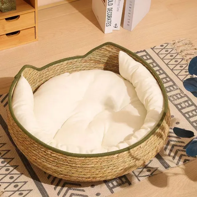 【艾嘉圖】草編寵物貓貓咪用品 寵物窩藤編可拆洗(手工貓窩四季通用貓抓板34*34*13CM)