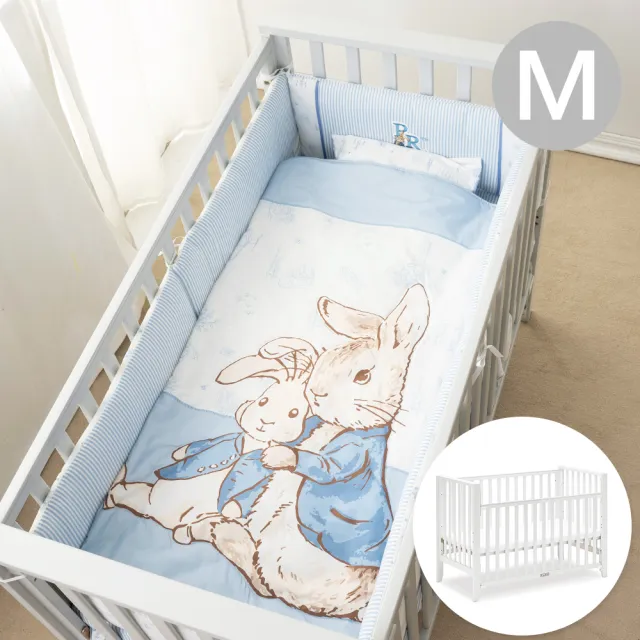 【奇哥】簡約淺灰色中床附床墊+夢境比得兔六件床組/寢具組-M (嬰兒床 嬰兒床墊)