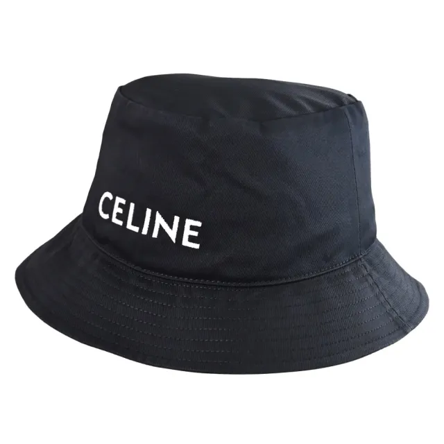 【CELINE】簡約品牌電繡英文LOGO圖案個性遮陽帽漁夫帽(黑)