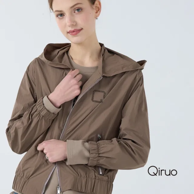 【Qiruo 奇若名品】防風布料 連帽短版 袖束口 咖啡薄長袖連帽外套6243E