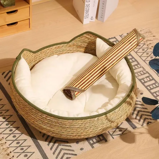 【艾嘉圖】寵物窩藤編可拆洗 手工貓窩四季通用貓抓板(草編寵物貓貓咪用品43*43*14CM)