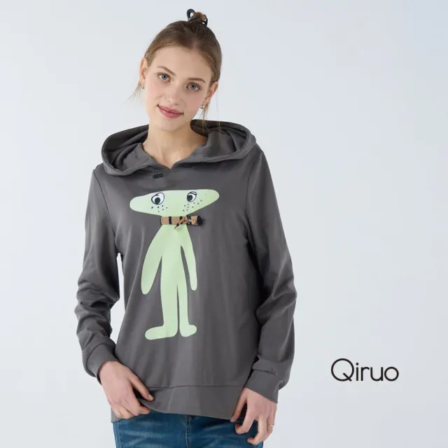 【Qiruo 奇若名品】棉質 連帽T☆長袖灰色休閒上衣 6229A