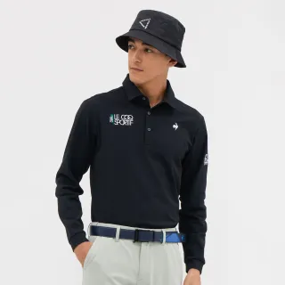 【LE COQ SPORTIF 公雞】高爾夫系列 男款黑色防曬舒適彈性布料時尚設計長袖POLO衫 QGW2J103