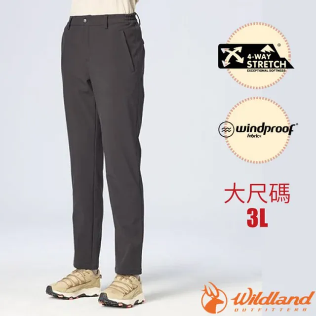 【Wildland 荒野】女 Softshell 彈性防潑防風透氣軟殼保暖長褲(3L).內刷毛機能工作休閒褲/ W2337-54 黑色