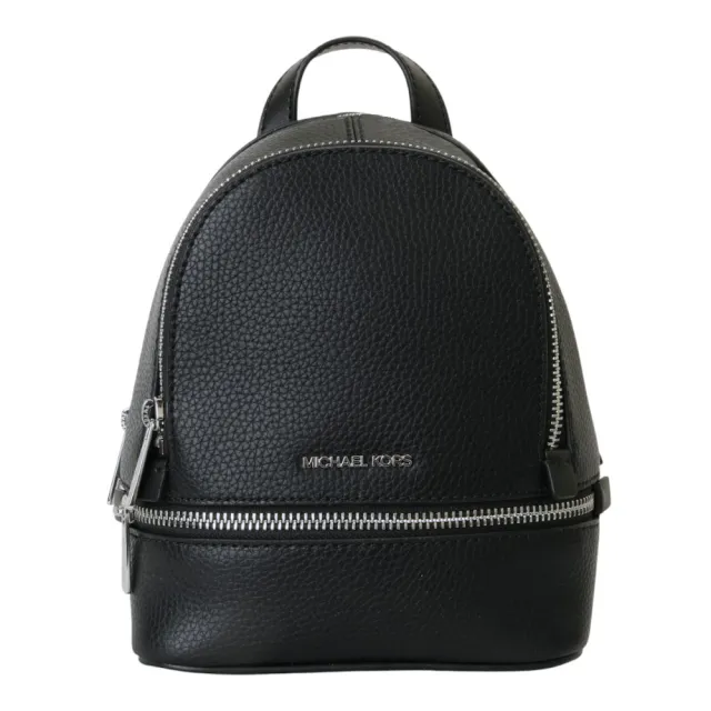 【Michael Kors】銀字鵝卵石皮革背包mini後背包(黑)