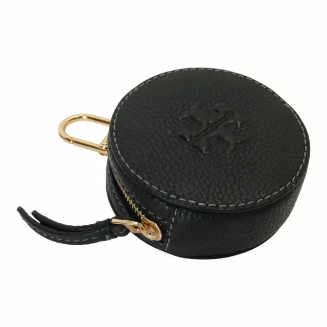 【TORY BURCH】皮革掛式圈環圓型零錢包(黑色)