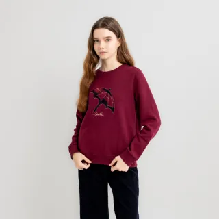 【Arnold Palmer 雨傘】女裝-大傘格紋貼布繡圓領長袖大學T(紅色)