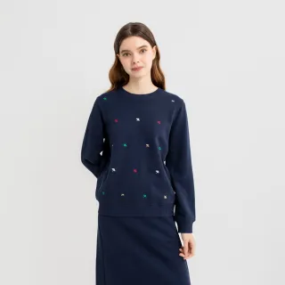 【Arnold Palmer 雨傘】女裝-滿版刺繡長袖圓領大學T(藏青色)