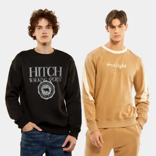 【Hang Ten】出清買一送一 男裝-韓款寬鬆美式休閑印花大學T/刷毛大學T(2入組)