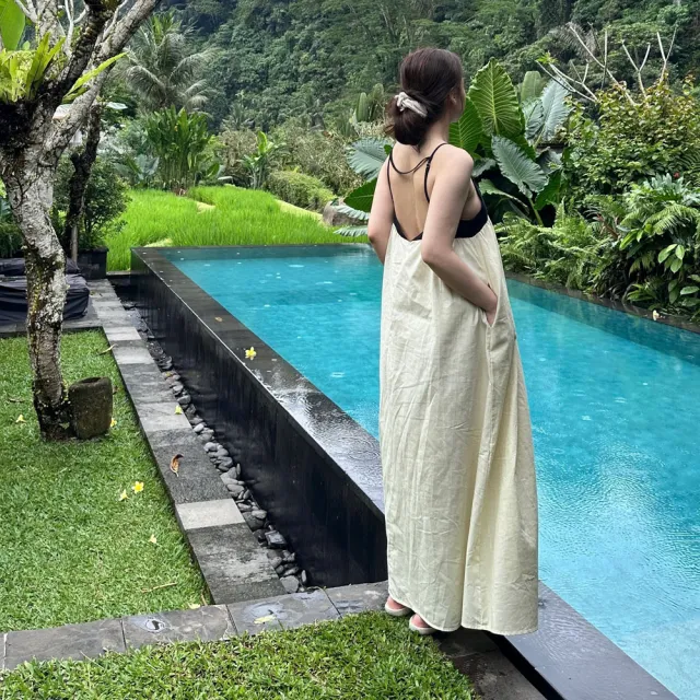 【SeasonsBikini】美背拼色口袋連身長洋裝-25