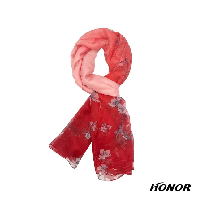 【HONOR 山形屋】紅粉花卉漸層長絲巾-紅