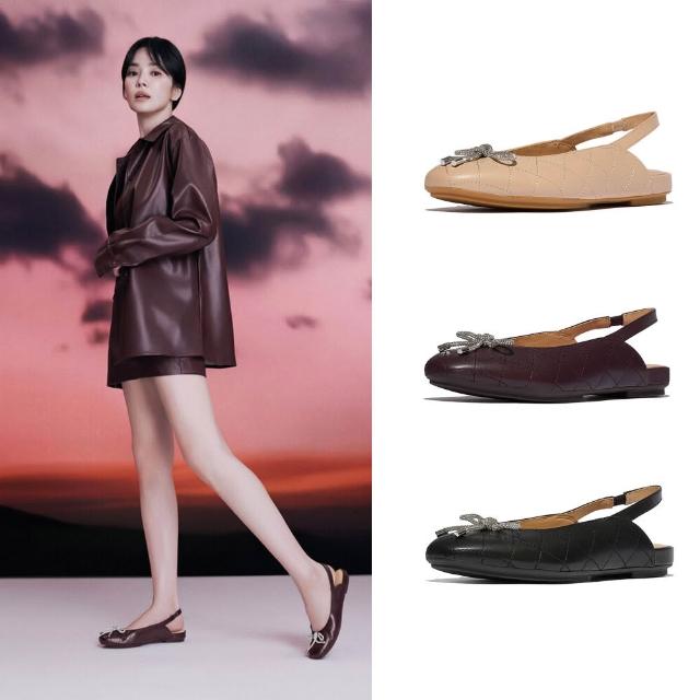 【FitFlop】DELICATO 水鑽蝴蝶結菱格紋皮革露跟鞋-女(三色)