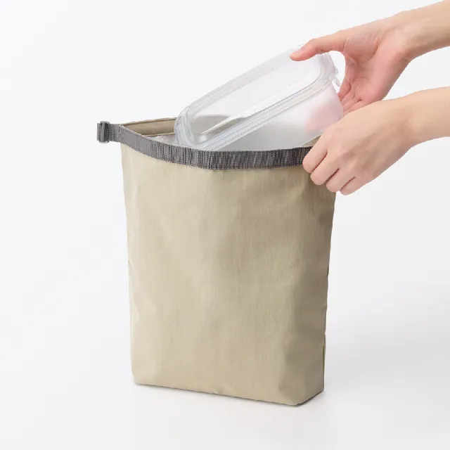 【MUJI 無印良品】捲收式高度可調整便當袋/大 約高30x寬30x底部寬度11cm(灰/米/煙燻藍)