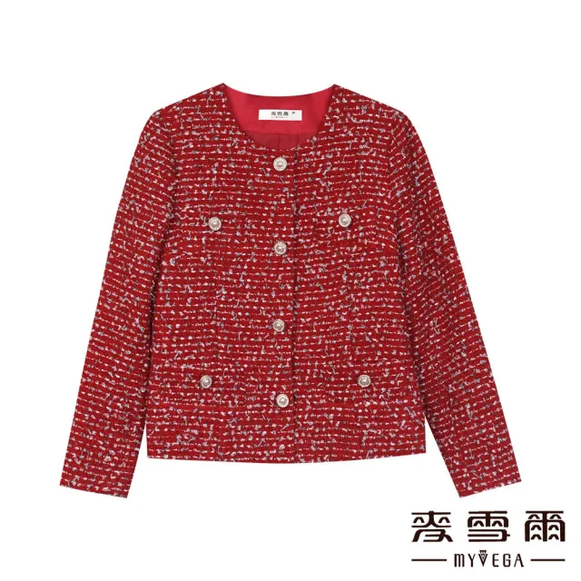 【MYVEGA 麥雪爾】小香風珍珠釦套裝外套-紅(上下身分開販售)