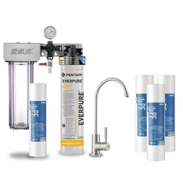 【EVERPURE 愛惠浦】櫥下型 PURVIVE Duo-4H2兩道式生飲淨水器(升級不鏽鋼龍頭/前置PP)