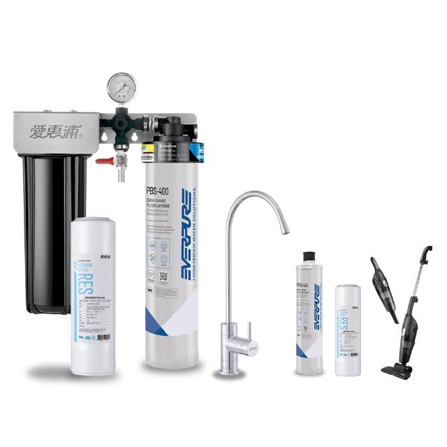 【EVERPURE 愛惠浦】櫥下型 PURVIVE Duo-PBS400無鉛龍頭兩道式生飲淨水器+備用主濾芯(前置樹脂)