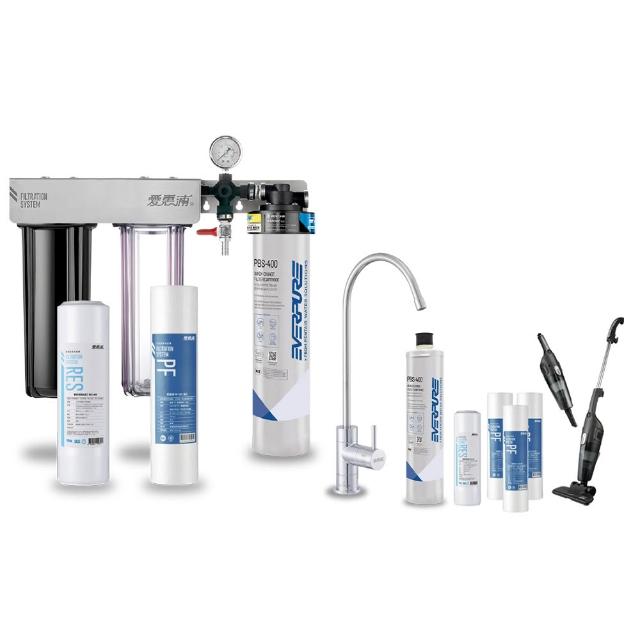【EVERPURE 愛惠浦】櫥下型 PURVIVE Trio-PBS400無鉛龍頭三道式生飲淨水器+備用主濾芯(前置樹脂+PP)