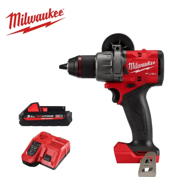 【Milwaukee 美沃奇】18V無刷震動 電鑽 起子機(M18 FPD3主機+3.0鋰電池兩顆+充電器)