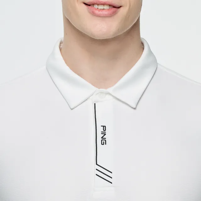 【PING】男款暗釦吸濕排汗薄長袖POLO衫-白(GOLF/高爾夫球衫/PA25209-87)