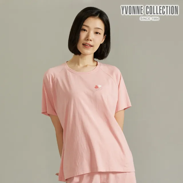 【YVONNE 以旺傢飾】膠原美膚 愛心網印短袖上衣-純淨粉