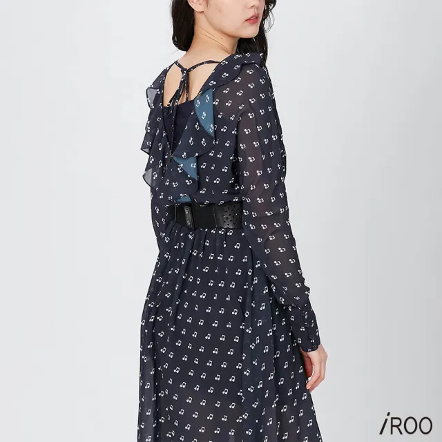 【iROO】溫柔甜美樂章女人雪紡長袖長洋裝