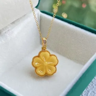 【勝弘珠寶】波羅的海琥珀蜜蜡花花項鍊-14x22mm(蜜蠟項鍊)