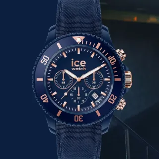 【Ice-Watch】三眼計時活力系列 金刻度 40mm CH(深藍編織矽膠錶帶)